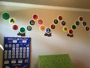 Image of a caterpillar made of paper plates